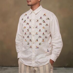 [L] Vintage sHooter Embroidered Folk Art Button-Up Shirt | White | Unisex